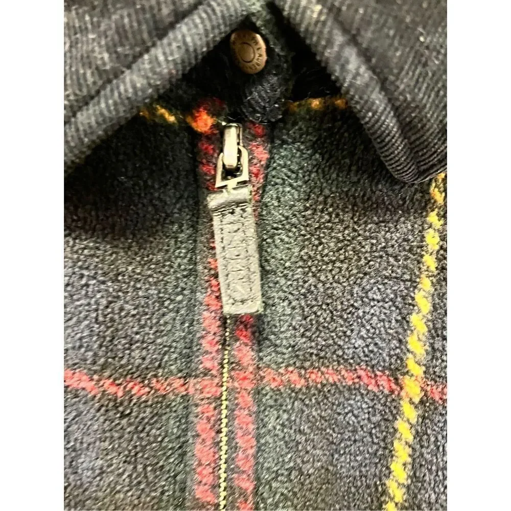 Lauren Ralph Lauren Black Plaid Fleece Zip Up Jacket w/ Corduroy Collar sz 1X EU